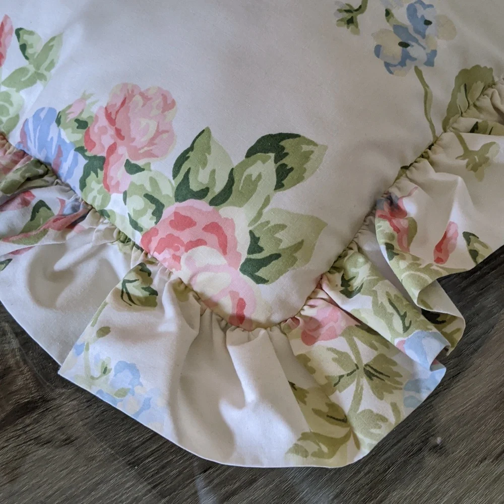 Square Floral Bloom With Ruffle Throw Pillow Cottage Rose Hydrangea Sweet